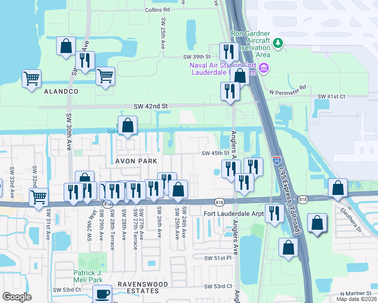 map of restaurants, bars, coffee shops, grocery stores, and more near 4421 Southwest 23rd Avenue in Fort Lauderdale