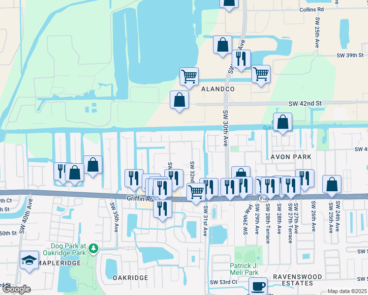 map of restaurants, bars, coffee shops, grocery stores, and more near 3271 Southwest 44th Street in Fort Lauderdale