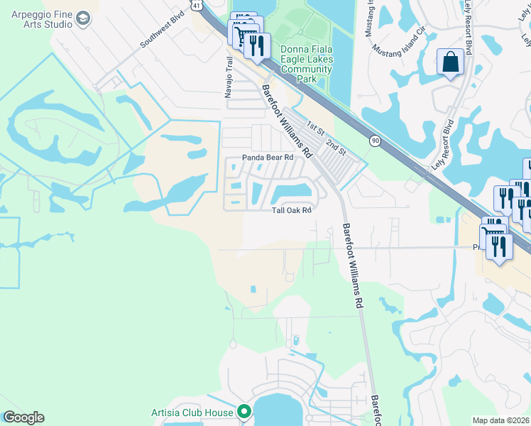 map of restaurants, bars, coffee shops, grocery stores, and more near 64-154 Grizzly Bear Road in Naples