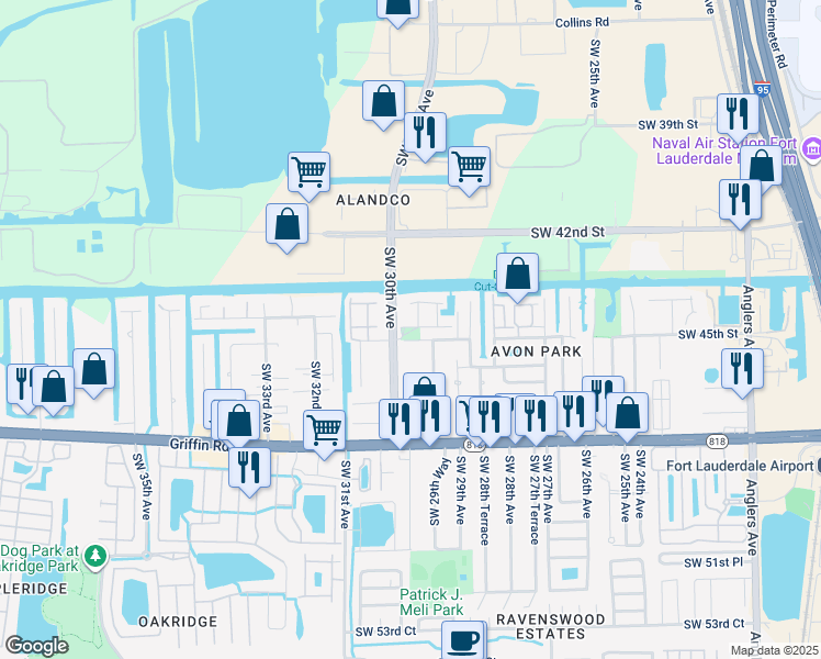 map of restaurants, bars, coffee shops, grocery stores, and more near 4425 Hidden Harbour Terrace in Fort Lauderdale