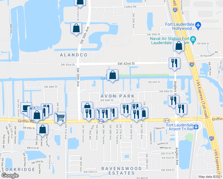 map of restaurants, bars, coffee shops, grocery stores, and more near 4406 Treasure Cove Drive in Fort Lauderdale