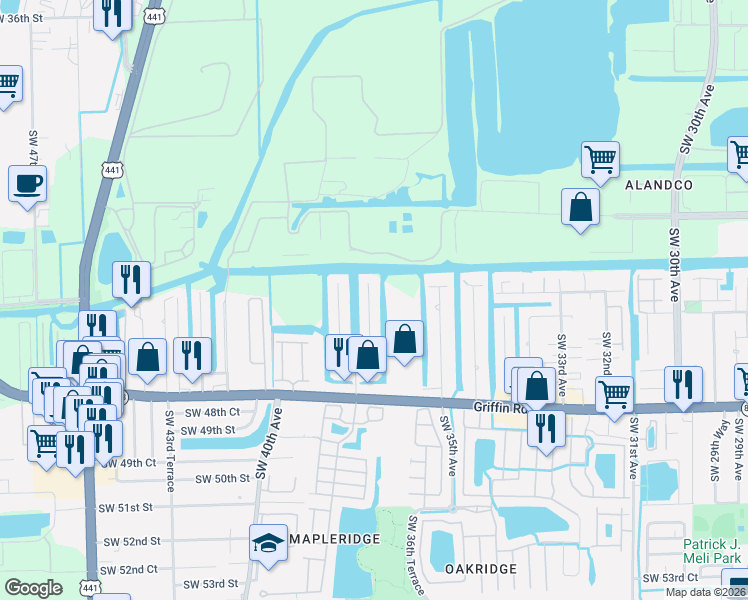 map of restaurants, bars, coffee shops, grocery stores, and more near 4413 Southwest 37th Avenue in Fort Lauderdale