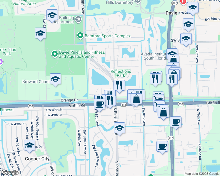 map of restaurants, bars, coffee shops, grocery stores, and more near 4402 Morgan Lane in Cooper City