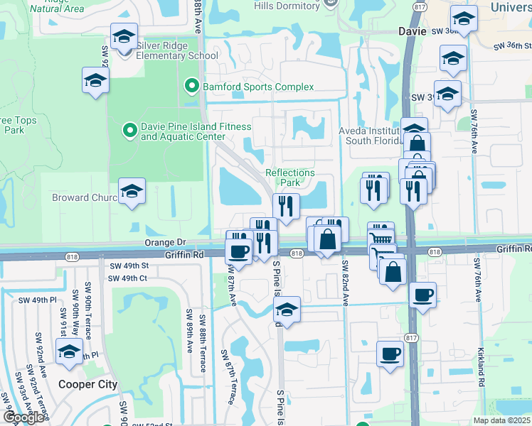 map of restaurants, bars, coffee shops, grocery stores, and more near 4402 Morgan Lane in Cooper City