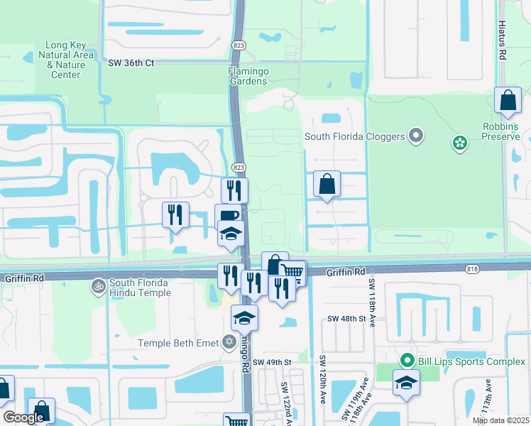 map of restaurants, bars, coffee shops, grocery stores, and more near 3900-4286 SW 124th Ave in Davie