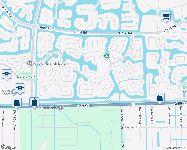 map of restaurants, bars, coffee shops, grocery stores, and more near 4018 Crossbill Lane in Weston