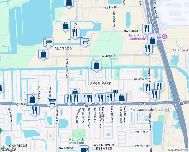 map of restaurants, bars, coffee shops, grocery stores, and more near 2710 Treasure Cove Circle in Fort Lauderdale