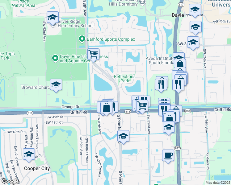 map of restaurants, bars, coffee shops, grocery stores, and more near 4402 Morgan Lane in Cooper City