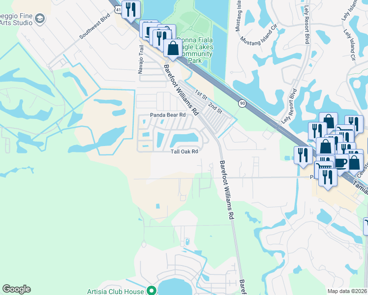map of restaurants, bars, coffee shops, grocery stores, and more near 594 Blackbear Road in Naples