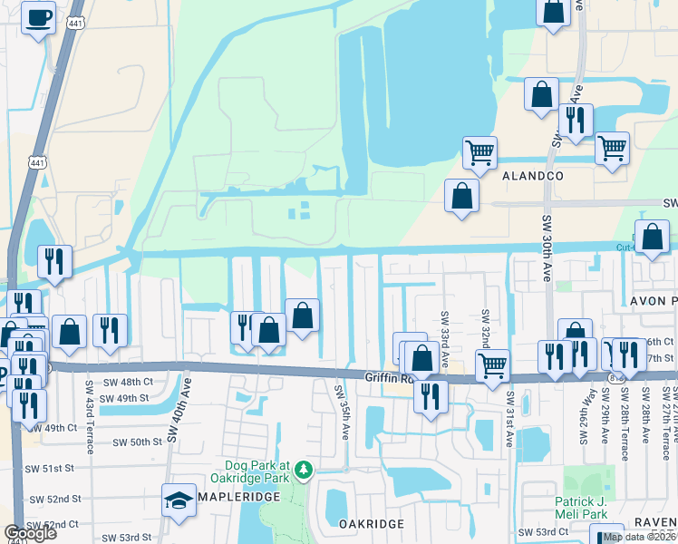 map of restaurants, bars, coffee shops, grocery stores, and more near 4417 Southwest 35th Avenue in Fort Lauderdale