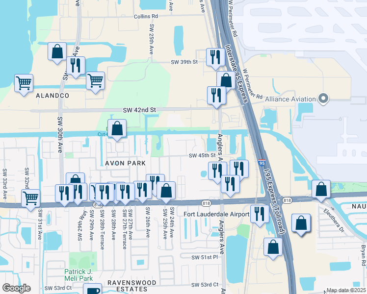 map of restaurants, bars, coffee shops, grocery stores, and more near 4421 Southwest 23rd Avenue in Fort Lauderdale