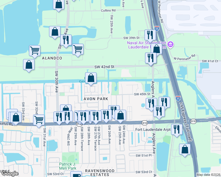map of restaurants, bars, coffee shops, grocery stores, and more near 4437 Southwest 25th Terrace in Fort Lauderdale