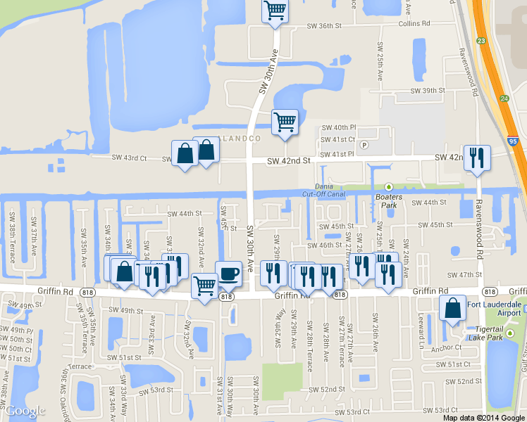 map of restaurants, bars, coffee shops, grocery stores, and more near 2987 Northwest 45th Avenue in Fort Lauderdale