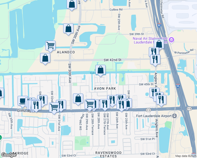 map of restaurants, bars, coffee shops, grocery stores, and more near 2710 Treasure Cove Circle in Fort Lauderdale