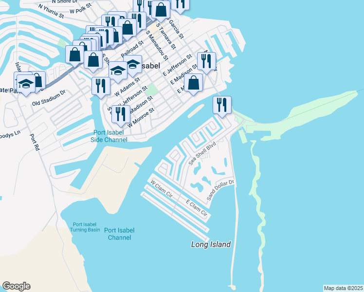 map of restaurants, bars, coffee shops, grocery stores, and more near 4 Conch Drive in Port Isabel