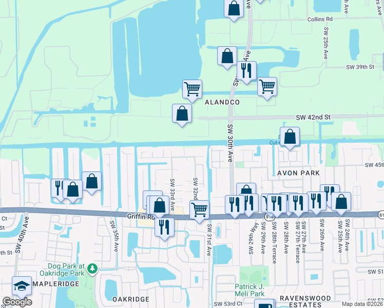 map of restaurants, bars, coffee shops, grocery stores, and more near 4411 Southwest 32nd Avenue in Fort Lauderdale