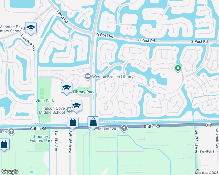 map of restaurants, bars, coffee shops, grocery stores, and more near 4115 Palmetto Trail in Weston