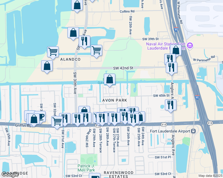 map of restaurants, bars, coffee shops, grocery stores, and more near 2710 Treasure Cove Circle in Fort Lauderdale