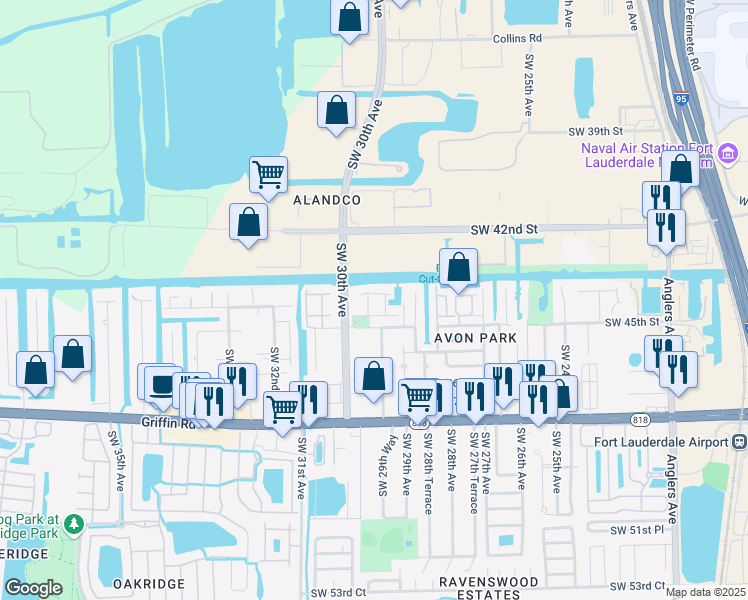 map of restaurants, bars, coffee shops, grocery stores, and more near 4425 Hidden Harbour Avenue in Fort Lauderdale