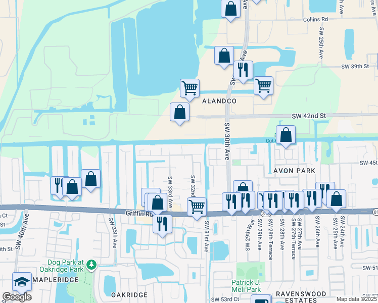 map of restaurants, bars, coffee shops, grocery stores, and more near 4411 Southwest 32nd Avenue in Fort Lauderdale
