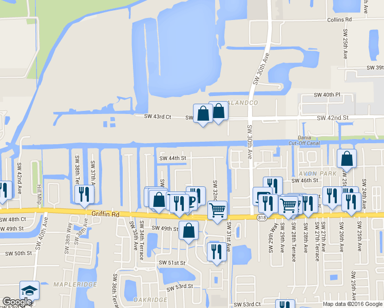 map of restaurants, bars, coffee shops, grocery stores, and more near 3271 Southwest 44th Street in Fort Lauderdale