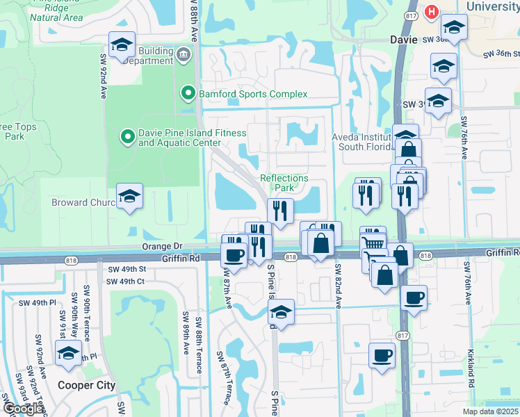 map of restaurants, bars, coffee shops, grocery stores, and more near 4402 Morgan Lane in Cooper City