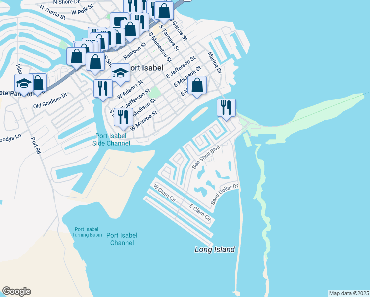 map of restaurants, bars, coffee shops, grocery stores, and more near 4 Conch Drive in Port Isabel