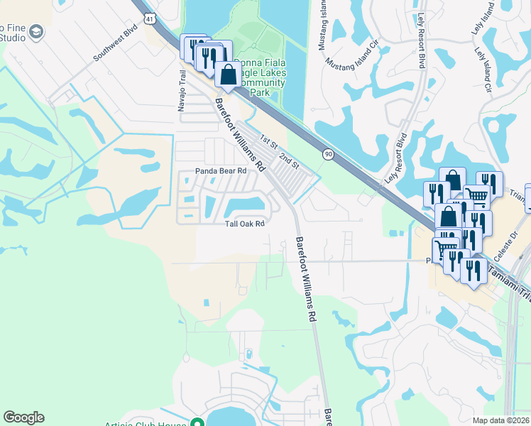 map of restaurants, bars, coffee shops, grocery stores, and more near 546 Tall Oak Road in Naples