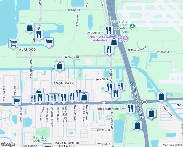 map of restaurants, bars, coffee shops, grocery stores, and more near 4421 Southwest 23rd Avenue in Fort Lauderdale