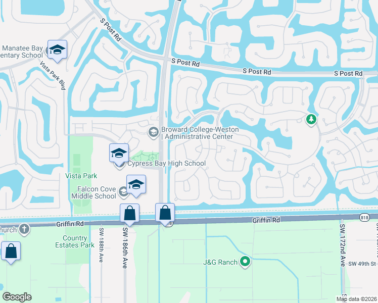 map of restaurants, bars, coffee shops, grocery stores, and more near 4115 Palmetto Trail in Weston