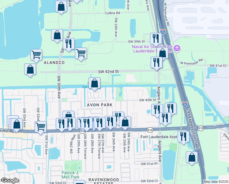 map of restaurants, bars, coffee shops, grocery stores, and more near 4437 Southwest 25th Terrace in Fort Lauderdale