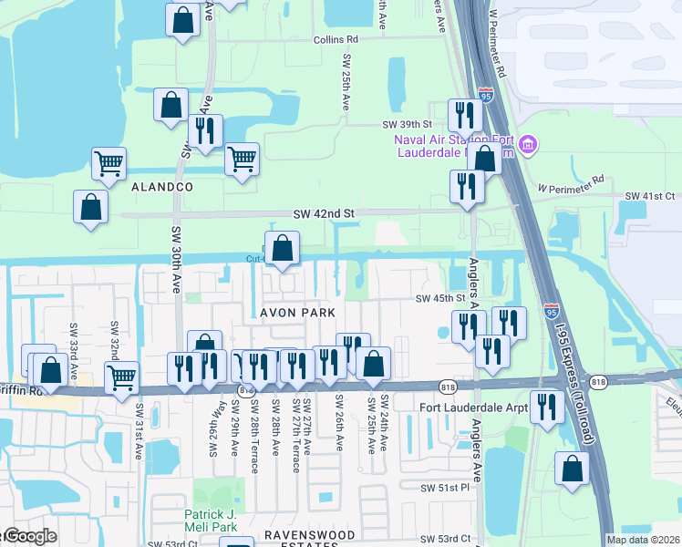 map of restaurants, bars, coffee shops, grocery stores, and more near 4437 Southwest 25th Terrace in Fort Lauderdale