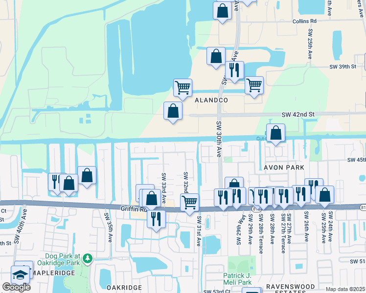 map of restaurants, bars, coffee shops, grocery stores, and more near 4411 Southwest 32nd Avenue in Fort Lauderdale