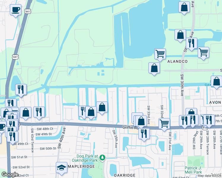map of restaurants, bars, coffee shops, grocery stores, and more near 4417 Southwest 35th Avenue in Fort Lauderdale