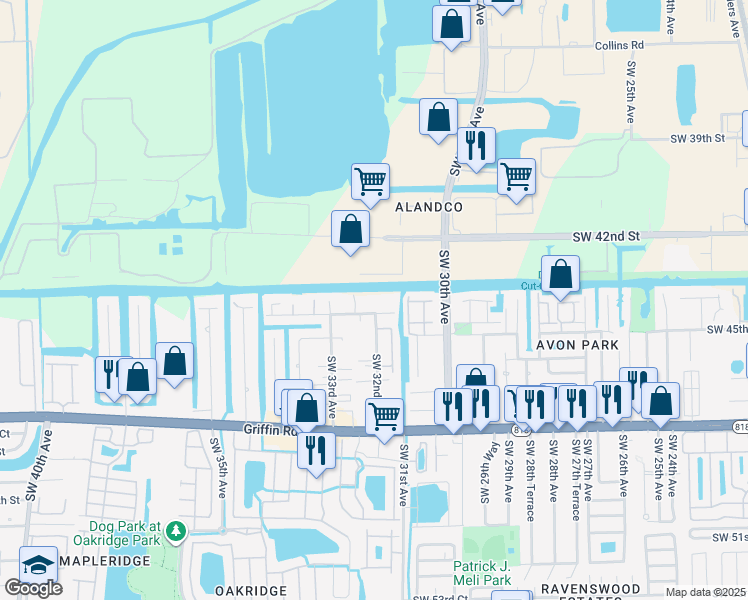 map of restaurants, bars, coffee shops, grocery stores, and more near 4411 Southwest 32nd Avenue in Fort Lauderdale
