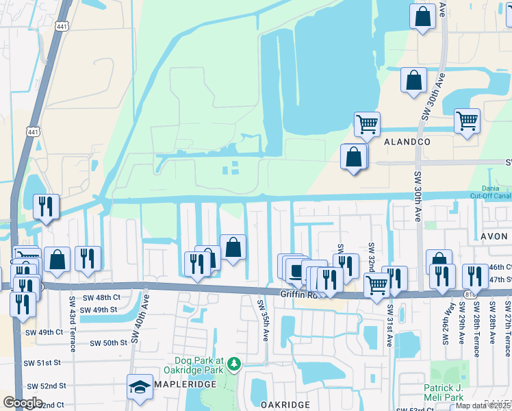 map of restaurants, bars, coffee shops, grocery stores, and more near 4417 Southwest 35th Avenue in Fort Lauderdale