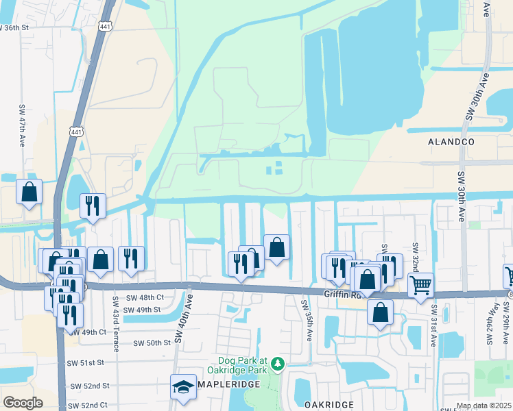 map of restaurants, bars, coffee shops, grocery stores, and more near 4413 Southwest 37th Avenue in Fort Lauderdale