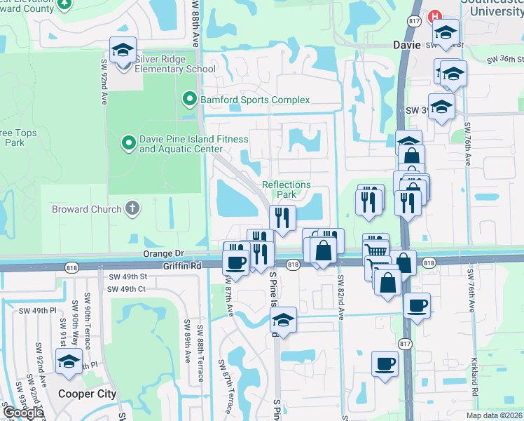 map of restaurants, bars, coffee shops, grocery stores, and more near 4402 Morgan Lane in Cooper City