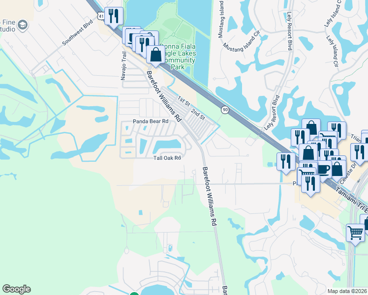map of restaurants, bars, coffee shops, grocery stores, and more near 546 Tall Oak Road in Naples