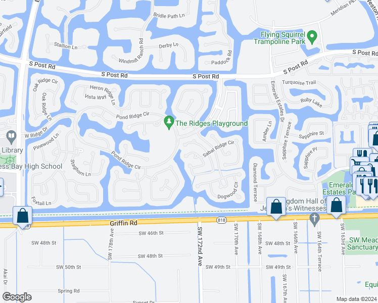 map of restaurants, bars, coffee shops, grocery stores, and more near 4357 Pine Ridge Court in Weston