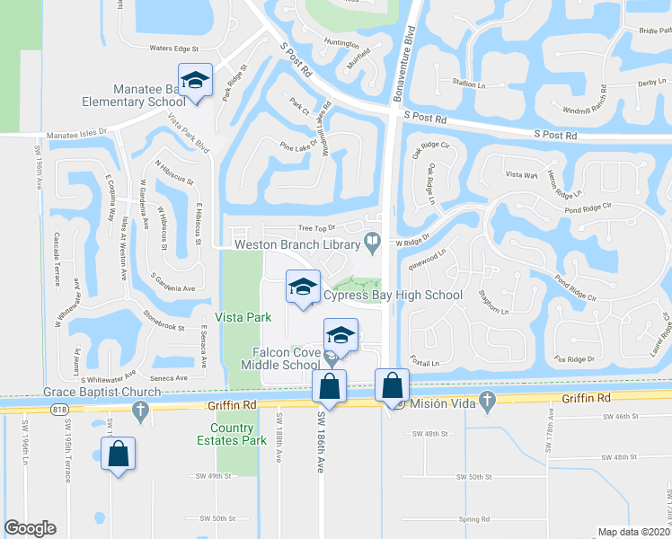 map of restaurants, bars, coffee shops, grocery stores, and more near 4283 Vineyard Circle in Weston