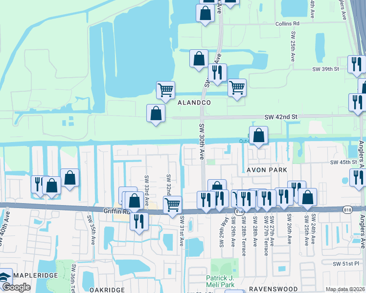 map of restaurants, bars, coffee shops, grocery stores, and more near 3070 Southwest 44th Street in Fort Lauderdale