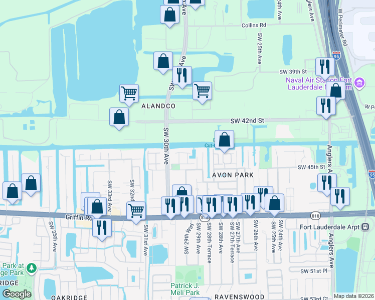 map of restaurants, bars, coffee shops, grocery stores, and more near 4425 Hidden Harbour Avenue in Fort Lauderdale