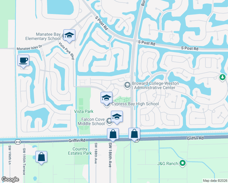 map of restaurants, bars, coffee shops, grocery stores, and more near 4321 Vineyard Circle in Weston