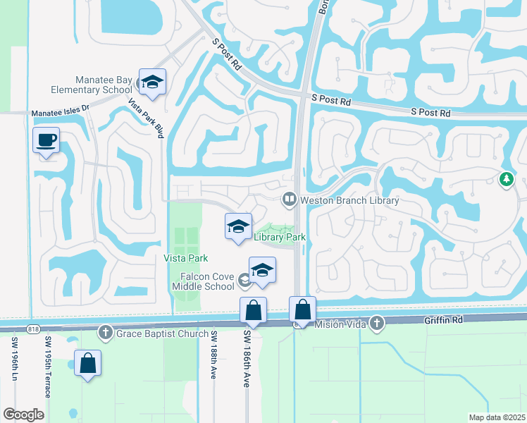 map of restaurants, bars, coffee shops, grocery stores, and more near 4321 Vineyard Circle in Weston