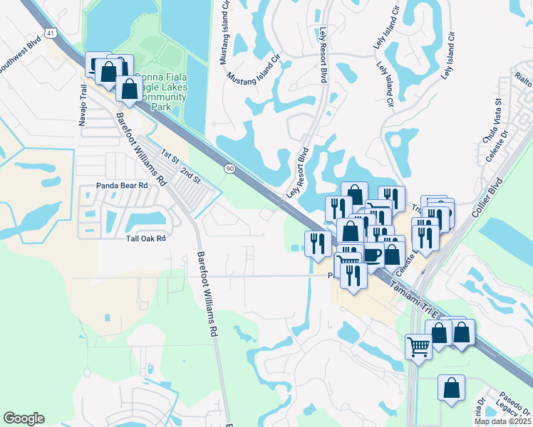map of restaurants, bars, coffee shops, grocery stores, and more near 12250 Tamiami Trail East in Naples