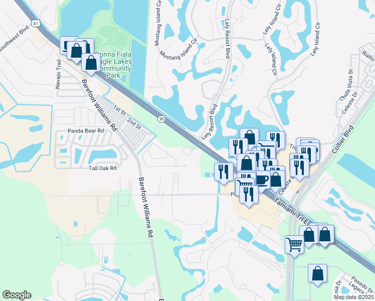 map of restaurants, bars, coffee shops, grocery stores, and more near 12250 Tamiami Trail East in Naples