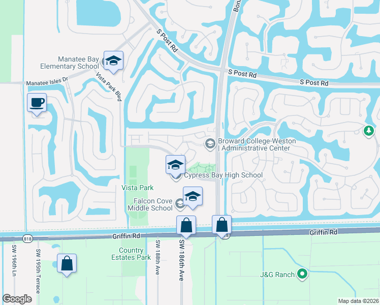 map of restaurants, bars, coffee shops, grocery stores, and more near 4321 Vineyard Circle in Weston