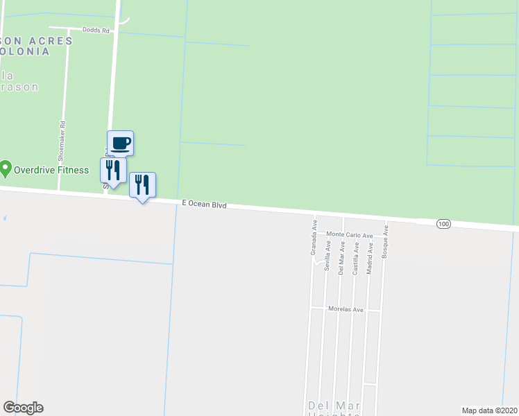 map of restaurants, bars, coffee shops, grocery stores, and more near 37063 East Ocean Boulevard in Los Fresnos