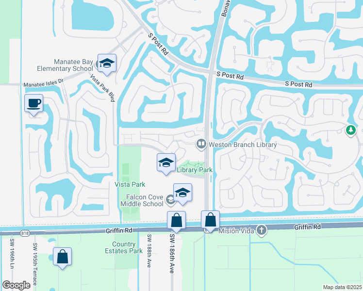 map of restaurants, bars, coffee shops, grocery stores, and more near 4321 Vineyard Circle in Weston
